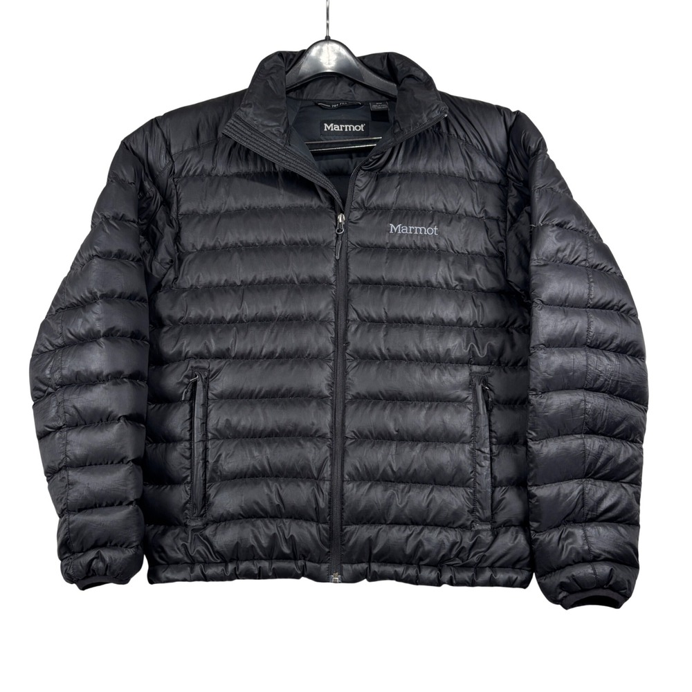 Marmot Puffer Jacket Mens Medium Black 700 Fill Down Quilted Full Zip CC-541